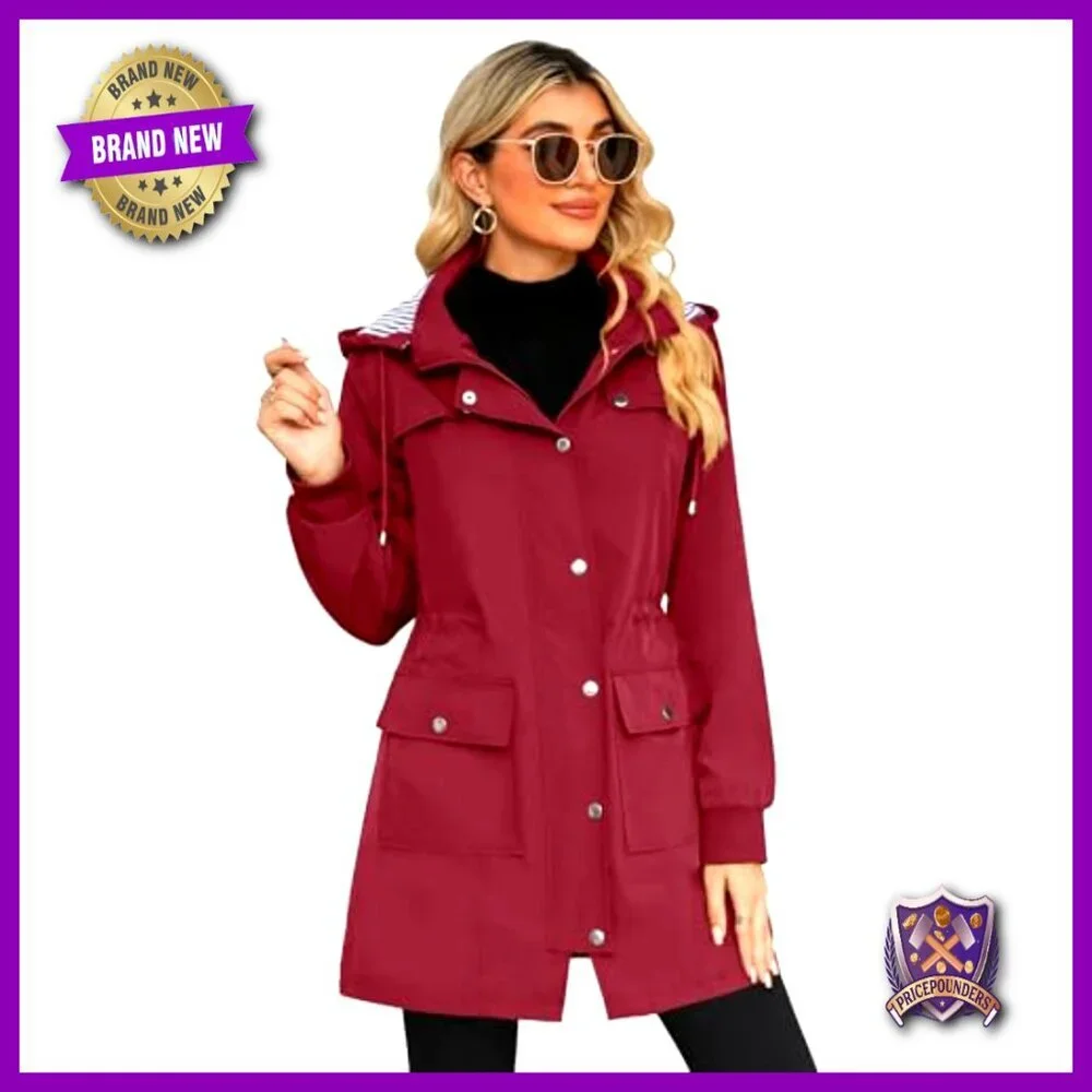 Lightweight Waterproof Raincoat Hooded Trench Style Active Outdoor Windbreaker